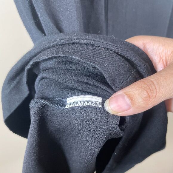 Zara Black Satin Short Sleeve Pocket Tee Size M Eyelash Hem Lightweight - Picture 7 of 11